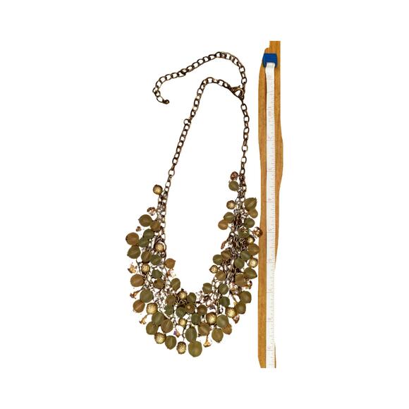 Green Gold Pink Beaded Collar Necklace - Picture 3 of 6